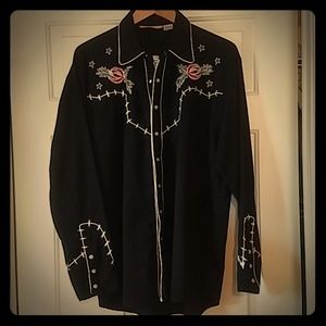 Scully drunk skeleton & roses retro western shirt